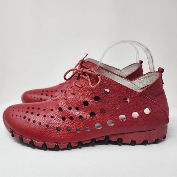 Litfoot Oxford Lace-up Sneaker Women EU41/US10.5 Red Leather Perforated LF9010 - Picture 5 of 13